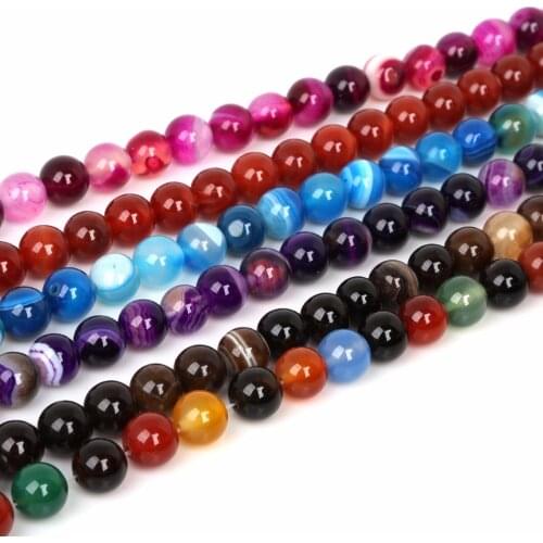 Colorful Natural Stone Dull Polish Striped Banded Agates Beads for Jewelry Making 4mm 6mm 8mm 10mm Loose Beads DIY Bracelet