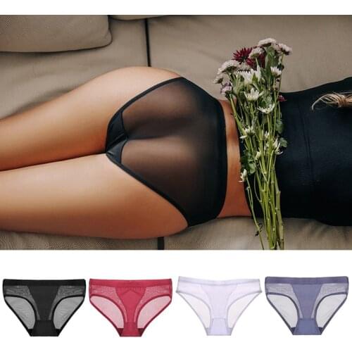 FINETOO Black Womens Panties Low Waist Transparent Mesh Underpants Ladies Briefs Female Underwear Girl Panty Lingerie M-XL