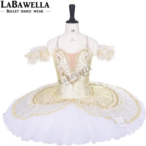 Girl Sleeping Beauty Ballerina Classical Stage Costume Adult Gold White Queen Performance Pancke Professional Ballet TutuBT9143A