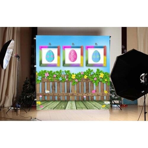 Wood Fence Printed Baby Backdrops for Photo Studio Wood Floor Easter Eggs Picture Wall Photo Background for Newborn Photography