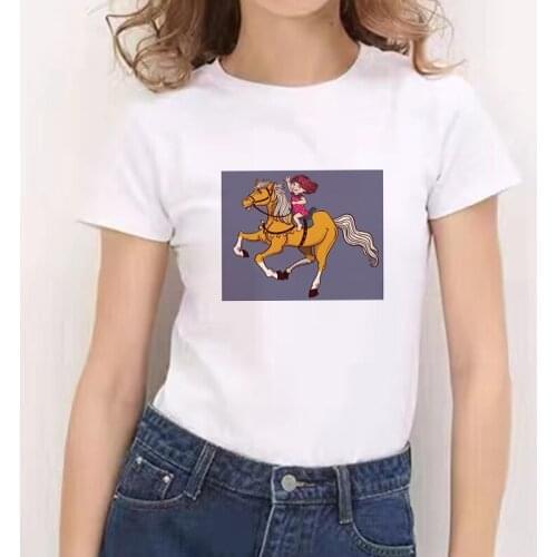 Kawaii Animal Print Women T Shirt Oversized Summer Short Sleeve Horse Graphic Fashion T-Shirts for Lady 90s Top Tees Streetwears