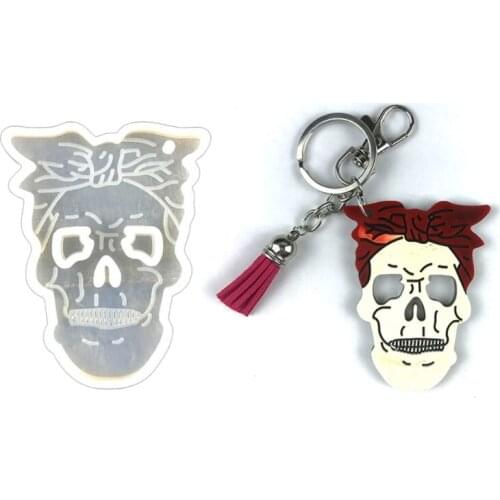 Halloween Skeleton Keychain Resin Mold Shiny Skull Face Pendant Silicone Mould A5KE