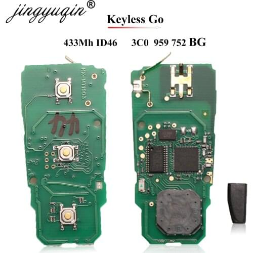 Jingyuqin 3C0959752BG Smart Remote Car Key Fob 3BTN 433MHz ID46 Circuit Board for VW Volkswagen Passat CC 2005-2014 Keyless Go