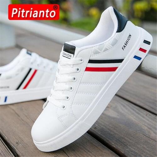 Men Casual Shoes Fashion White Vulcanized Sneakers Pu Leather Autumn Spring Flat Shoes Lace Up Breathable Classic Male Shoes