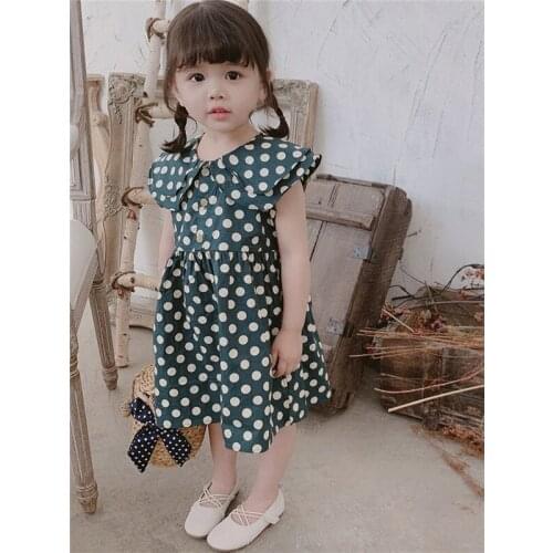 2020 Summer Clothing Short Sleeve Dot Print Dress for Kids Double-Layered A-Line Dress Knee-Length Casual Dress for Baby Girl