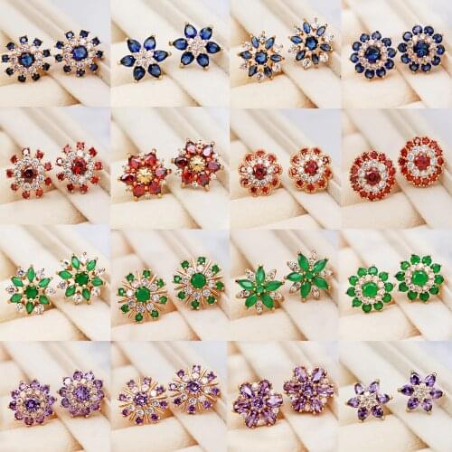 RLOPAY Fashion Womens earrings Jewelry Gold Stone Crysta Red Zircon Gold Earring For Women Luxury Stud Earrings For Gift