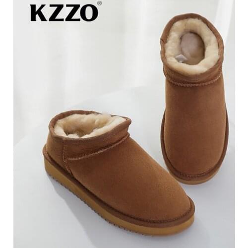 KZZO Fashion Winter Ankle Rubber Boots For Women Australian Genuine Cowhide Leather Classic Snow Boots Solid Ladies' shoes