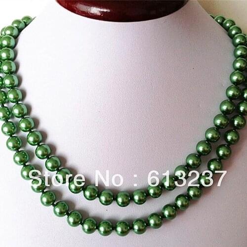 Fashion 10mm newly green shell simulated-pearl diy hot sale necklace long rope chain high grade jewelry making 36inch MY4189