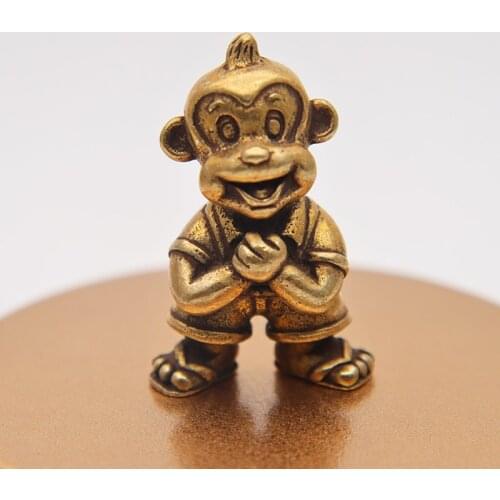 Cartoon Zodiac Monkey Figurines Miniatures Vintage Brass Animal Model Small Statue Desktop Ornament Home Decor Craft Accessories