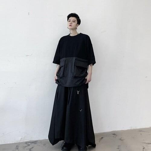 Summer Yamamoto style design niche fashion pocket mens dark hair stereo short sleeve personalized T-shirt loose