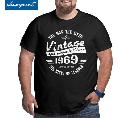 Humor Vintage 1969 50th Birthday Gift T-Shirt for Men Crew Neck T Shirts 50 Years Old Big Tall Tees Plus Size 4XL 5XL 6XL Tops