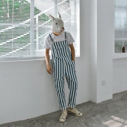 Mens Retro Denim Stripe Loose Overalls Jeans Suspenders Jumpsuit Trousers Casual P24