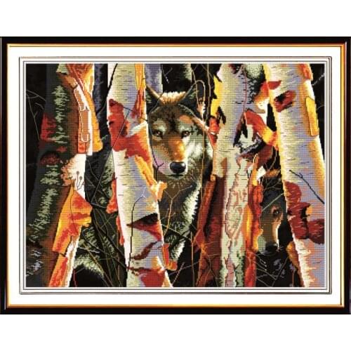 Guardians of white birch cross stitch kit 14ct 11ct pre stamped canvas cross stitching animal embroidery DIY handmade needlework