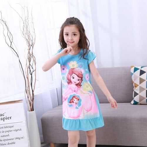 New Frozen Anna Elsa Princess Girl Dress Nightdress Baby Pajamas Cotton Nightgown Kids Home Dress Kids Summer Sleepwear
