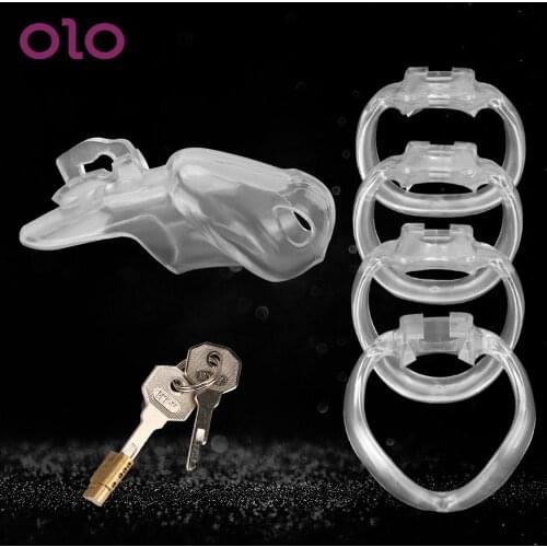 OLO HT-V4 Set Resin Cock Cage Lock With 4 Penis Rings Male Chastity Device Sex Products Sex Toys
