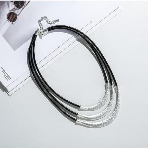 Punk Multilayer Leather Chain Short Necklace Ladies Simple Exaggerated Geometry Mix and Match Thickness Necklace Jewelry