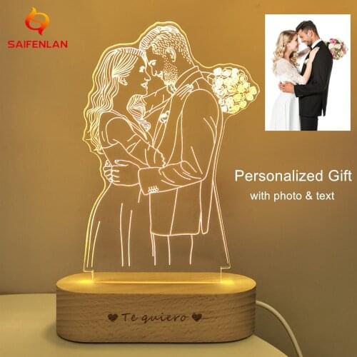 Personalized Custom Photo 3D Lamp Photo Engraving Custom Text USB Nightlight Wedding Anniversary Christmas Birthday Gifts