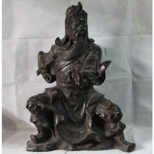 Song voge gem S1508 22" China Folk Copper Bronze Dragon Guan Gong Guan Yu Warrior God Buddha Statue