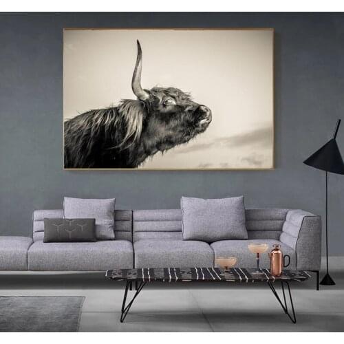 Highland Cow Poster Canvas Art Animal Posters and Prints Cattle Painting Wall Art Nordic Decoration Wall Picture for Living Room