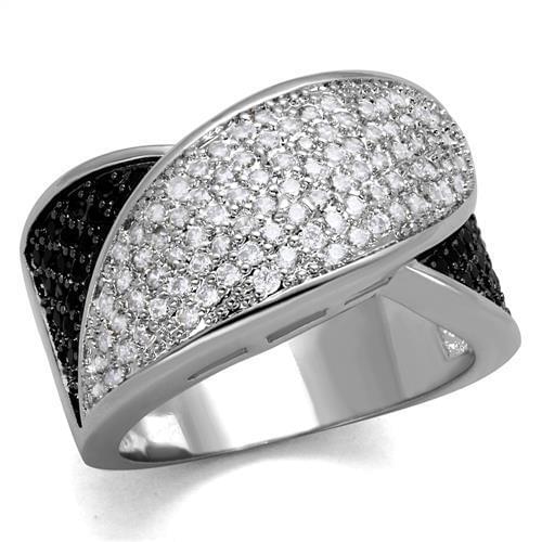 Rhodium + Ruthenium Brass Ring with AAA Grade CZ in Black Diamond