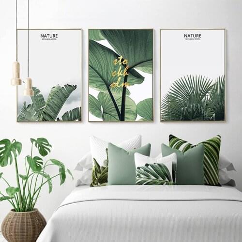 Scandinavian Green Plant Leaf Wall Art Print Poster Canvas Painting Nordic Style Decorative Pictures for Living Room Home Decor