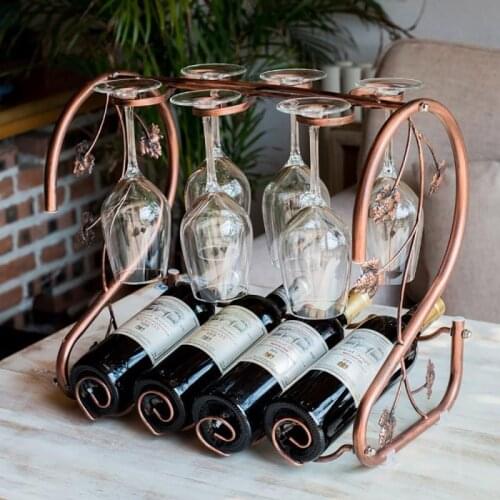 Iron Wire wine rack double row wine glass rack Stemware Rack Wine Bottle rack cabinet Freestanding Countertop storage rack