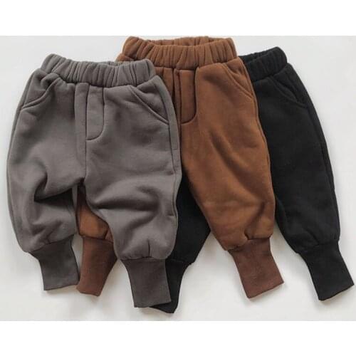 Loose Boys Girls Pure Color Children Pants Kids Baby Pants Autumn Winter Kids Pants For Boys Girls Casual Thicken Pants