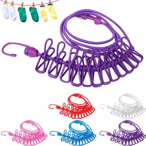 Windproof Outdoor Clothesline Hanger Travel Laundry Drying Rope with 12 Clips Accessary