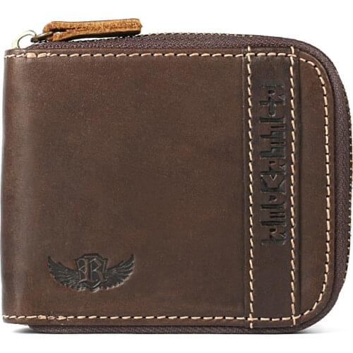 Ruil Top Quality Fashion Crazy Horse Genuine Leather Men Purse Wallet Coin Pocket Purse Card Wrist Bag Pockets With Zipper