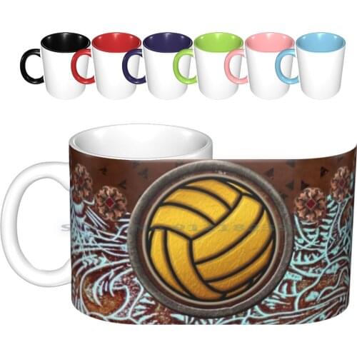 Yellow Volleyball With Vintage Texture Ceramic Mugs Coffee Cups Milk Tea Mug Volleyball Lover Volleyball Player Sport Lover