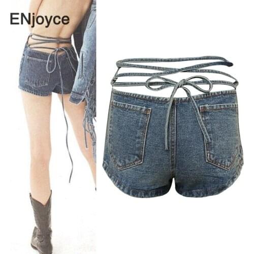 Women Sexy Mini Short Jeans Booty Shorts Denim Female High Waist Bandage Hollow Out Club Party Bottoms