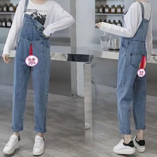 Outdoor Sex Jumpsuit Jeans Pants For Women Clothes Romper Bib Overall Denim Jumpsuit Open Croch Crothless Bodysuit Public Female