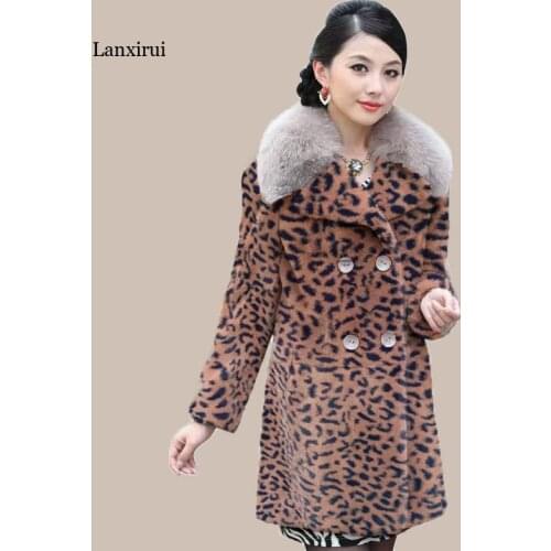 Leopard Faux Fur Coat Women Autumn Winter Thick Warm Faux Fur Womens Coats Plus Size 3XL 2XL Fur Jacket Coat WM12