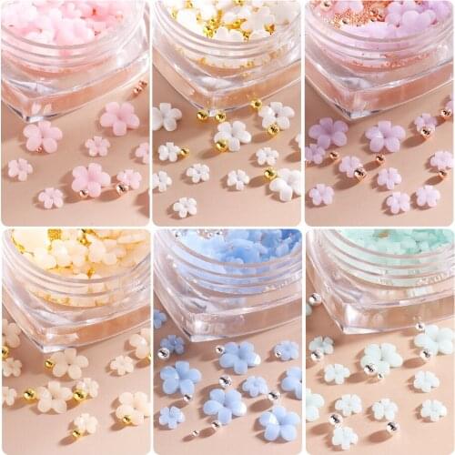 1Box Flowers Petal Shape Nail Art Decorations Resin Mix Steel Beads Gold 3D Charms Nail Rhinestones Jewelry Manicure AccessorieS