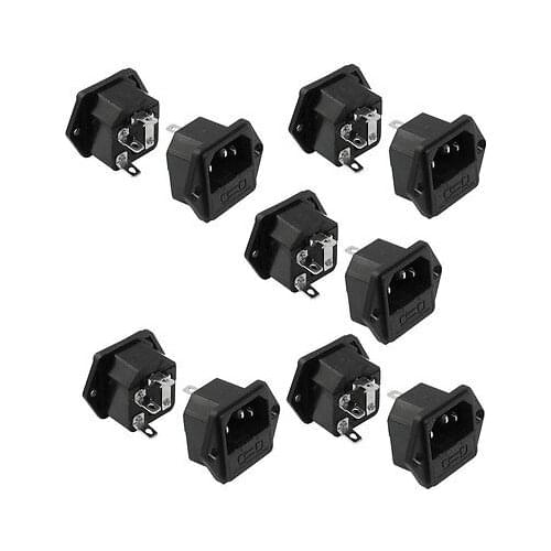 10 Pcs AC 250V 10A 3 Pins IEC C14 Power Inlet Socket w 5mm x 23mm Fuse Holder