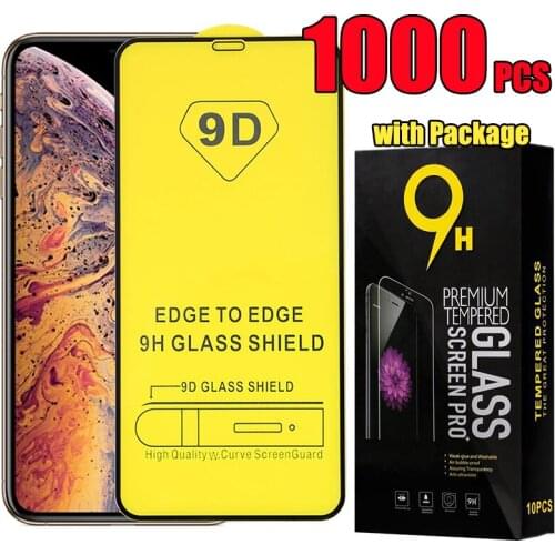 1000pcs 9D Full Glue Cover Tempered Glass Flim Screen Protetcor For iPhone 12 Mini 11 Pro Max XS XR X 8 7 6 Plus SE With Package