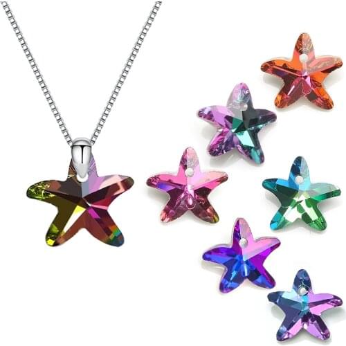 14mm Multicolor Starfish Pendants Glass Beads Crystal Charms For Women Jewelry Making Necklaces DIY Earring Findings 20pcs/lot