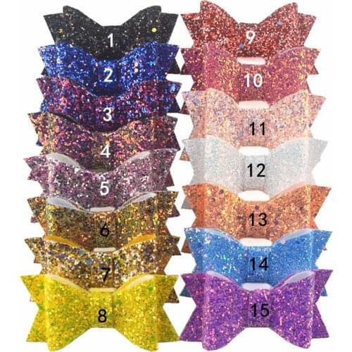 15 pcs/lot, , 3.5 inch Glitter Hair Bows Appliques, Glitter Bow Tie, Glitter Bows for Girls DIY Hair accessories