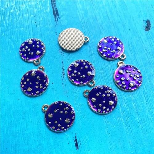 18pcs Purple Enamel Round Shape Star Charms Pendant Fit DIY Women Handmade Earring Jewelry Making Supplies Aesthetic Accessories