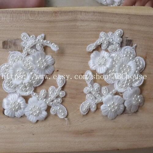 2pairs/lot Hot selling off white beaded embroidery 3D flower clothes/hat/childrens dress accessories flowers