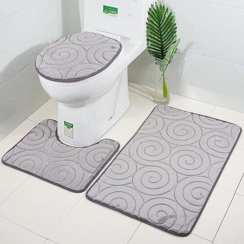 Occident Style Flannel Toilet Pad Embossing with Circle flower pattern 3PCS Bathroom Floor Mat Set Non-slip Toilet Floor Rugs