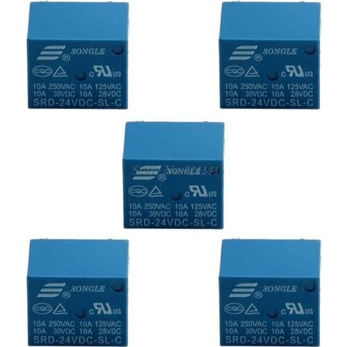 5Pcs 5 Pins SRD-24VDC-SL-C SRD-24VDC-SL-C PCB 24V DC Coil Power Relay Dropship