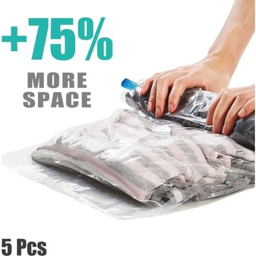 5 pcs Hand Rolling Compression Storage Bags for Clothes Plastic Vacuum Packing Sacks Travel Space Saver Bags for Luggage