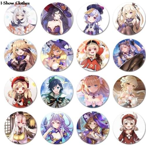 Anime Genshin Impact Badge Pin Brooch Cosplay Mona Albedo Jean Gunnhildr Lisa Barbara Zhongli Razor Venti Diona Fischl