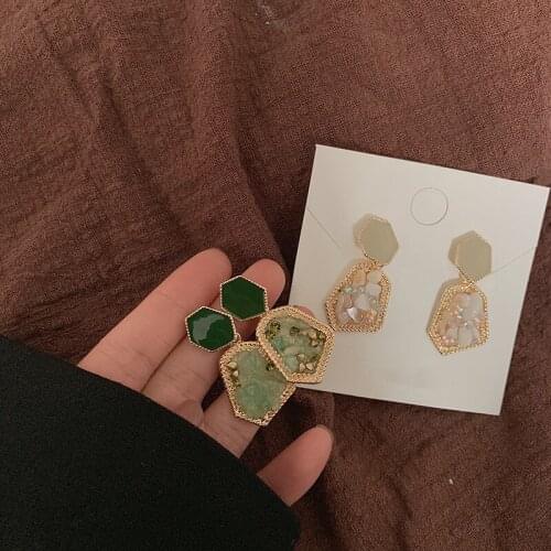 Bohemian Irregular Natural Stone Drop Earrings Vintage Geometric Green Crystal Hanging Earrings For Women Fashion Trend Jewelry