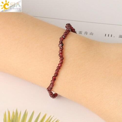CSJA Garnet Healing Bracelet for Women Natural Genuine Stone Bead Bracelets Chinese Red Lucky Stress Relief Crystal Jewelry G759