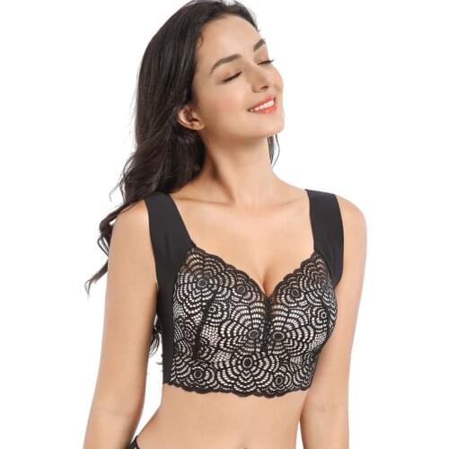 Lace-trimmed print adjustable breathable gathered thin bra 34-52CDE large size bra bra XXX