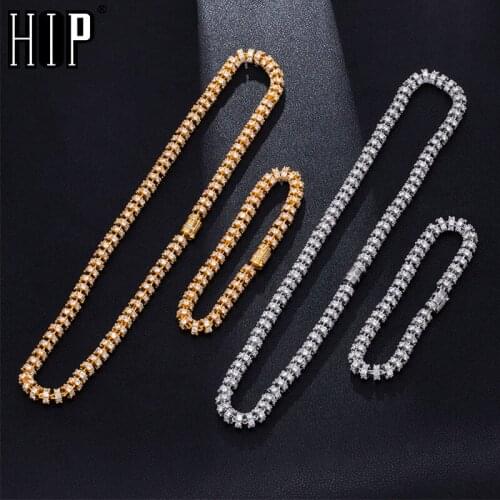 Hip Hop 6MM Set Bling AAA CZ Cubic Zirconia Iced Out Round Link Chain Necklace Bracelet For Men Women Rapper Jewelry 18''-24
