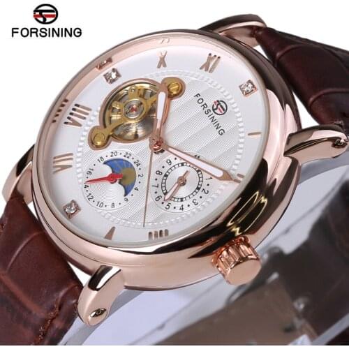Forsining Fashion Luxury Series Design Rose Golden Case Mens Watches Top Brand Luxury Tourbillion Diamond Display Automatic Watc