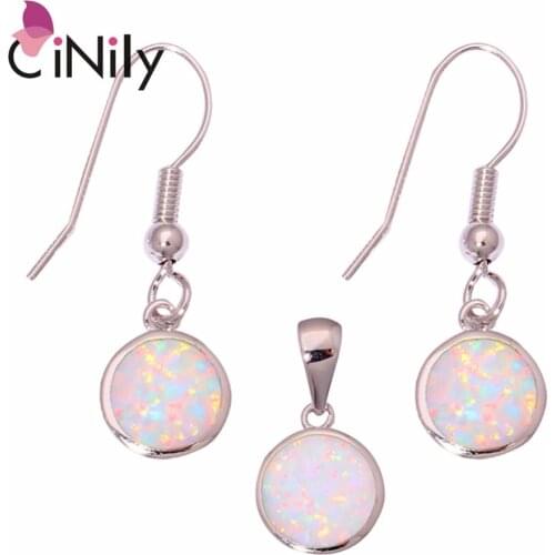 CiNily Created White Fire Opal Silver Plated Jewelry Set Wholesale Retail Fashion for Women Jewelry Pendant Dangle Earrings OT95